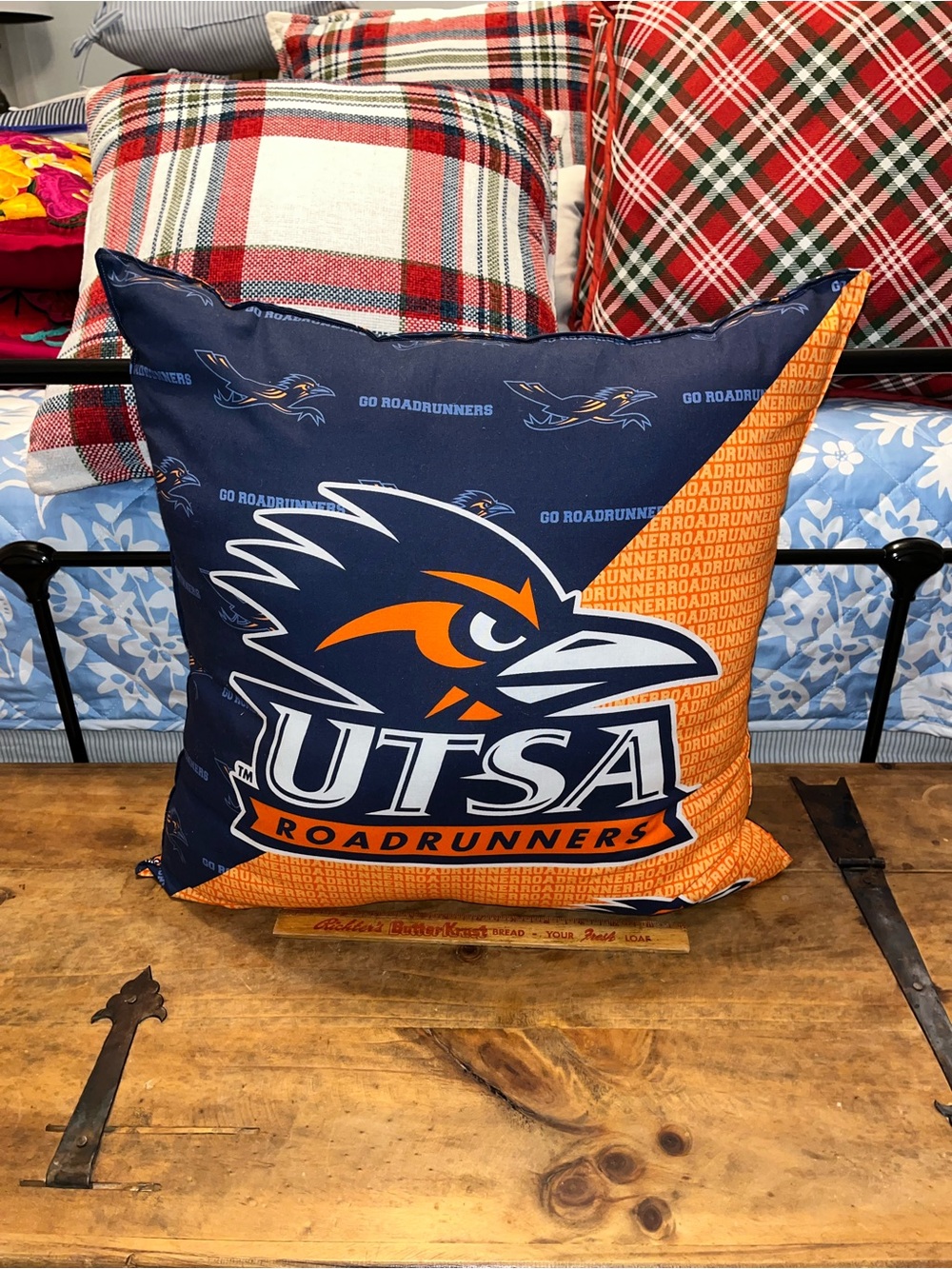 Roadrunners Navy and Orange Decorative Pillow